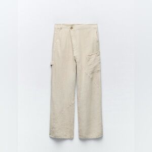 Zara Linen Pants Wide Leg Utility Style Size Medium